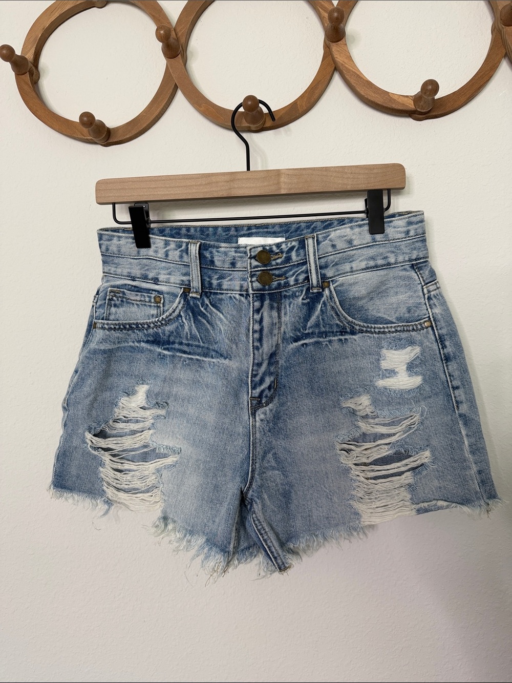 Petra 153 High-Waist Distressed Light Blue Denim Shorts Frayed Hem